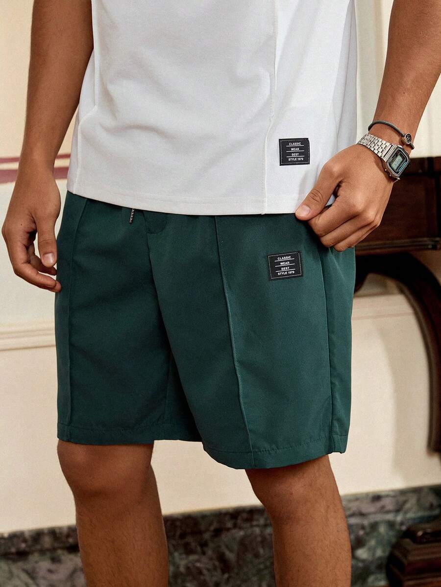 Men's Letter Patch Detail T Shirt And Drawstring Shorts Two Piece Casual Outfit Comfortable Summer Vacation Style Daily Wear Clothing