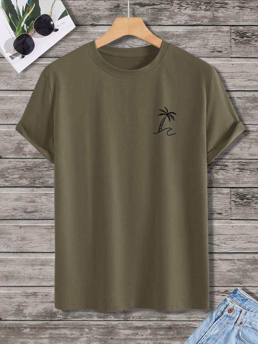 Men's Tropical Print Short Sleeve T Shirt Vacation Style Casual Beach Graphic Tee Lightweight Comfortable Summer Outfit For Men