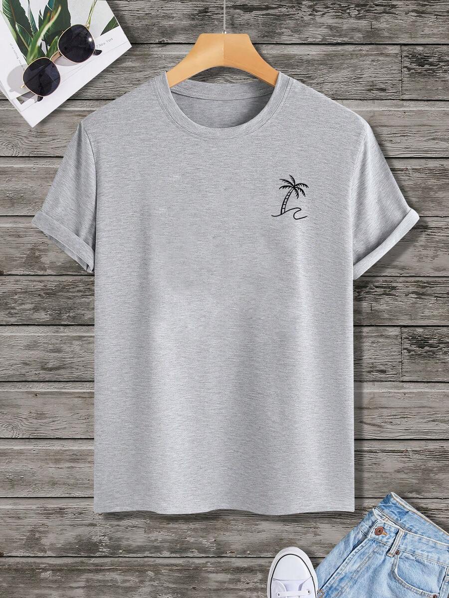 Men's Tropical Print Short Sleeve T Shirt Vacation Style Casual Beach Graphic Tee Lightweight Comfortable Summer Outfit For Men