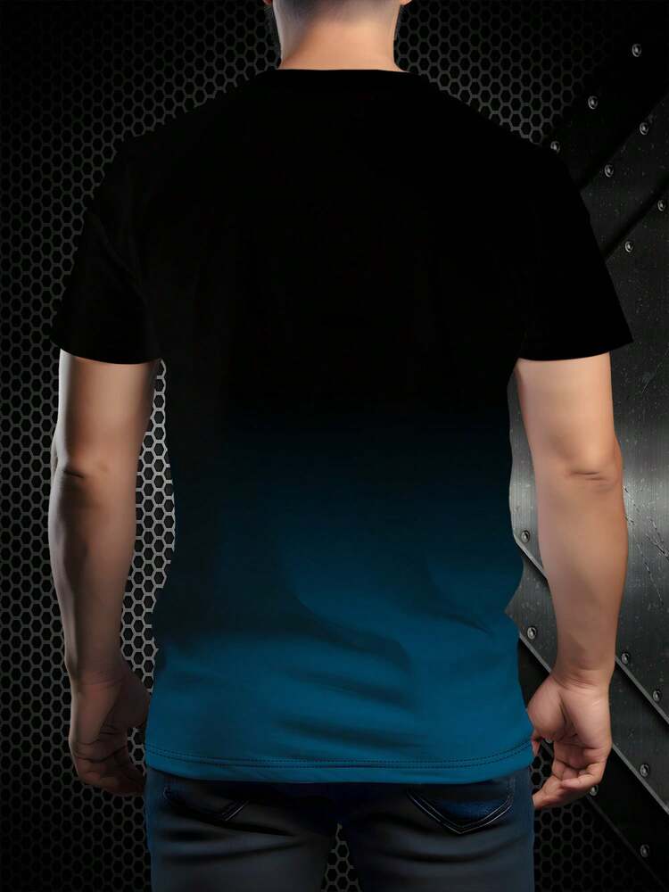 Men's Black Grey Ombre Crew Neck Casual T Shirt Four Stripe Print Minimalist Short Sleeve Breathable Cotton Summer Top Daily Outfit