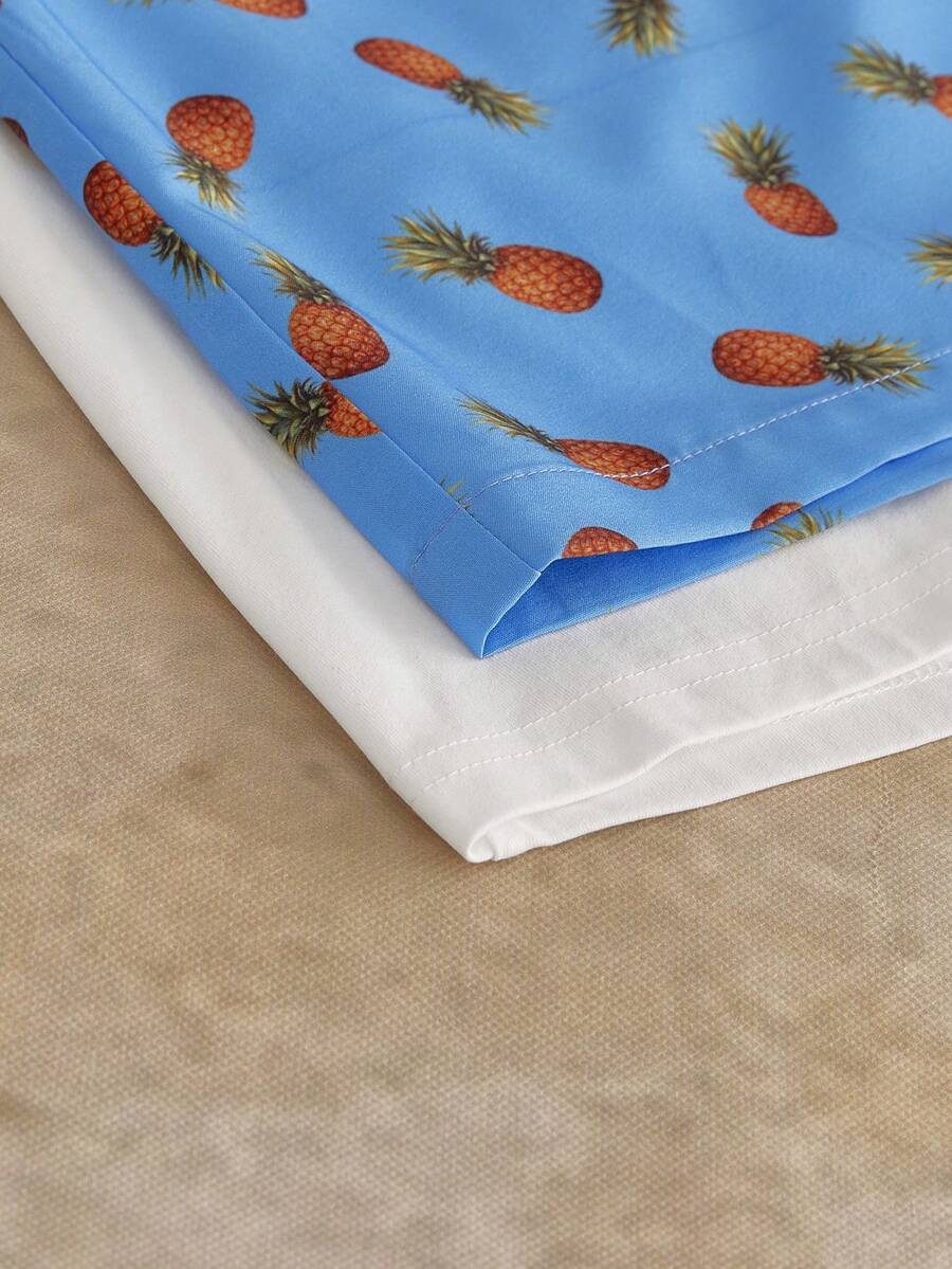 Men's Floral Print Short Sleeve T Shirt And Drawstring Shorts Two Piece Casual Summer Outfit Vacation Style Knitted Set For Men