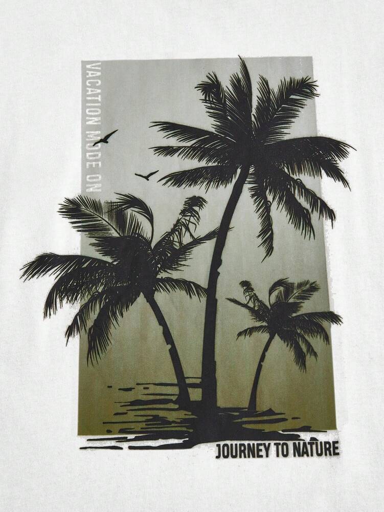 Men's Tropical Print Short Sleeve T Shirt And Drawstring Shorts Two Piece Casual Summer Outfit Lightweight Vacation Beachwear Set