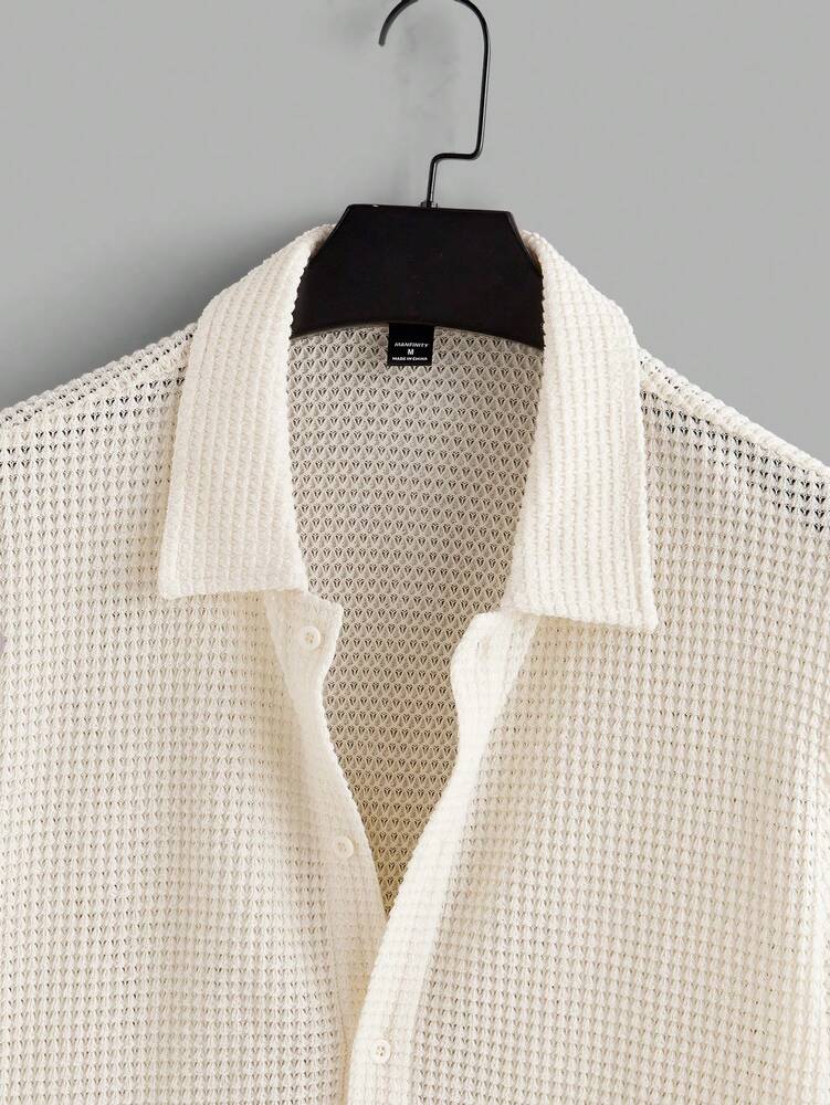 Men's Summer Mesh Breathable Short Sleeve Shirt And Drawstring Shorts Two Piece Casual Outfit Relaxed Fit Comfortable Vacation Set