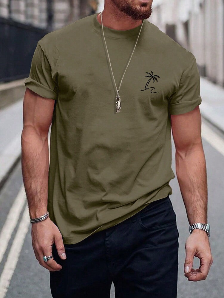 Men's Tropical Print Short Sleeve T Shirt Vacation Style Casual Beach Graphic Tee Lightweight Comfortable Summer Outfit For Men