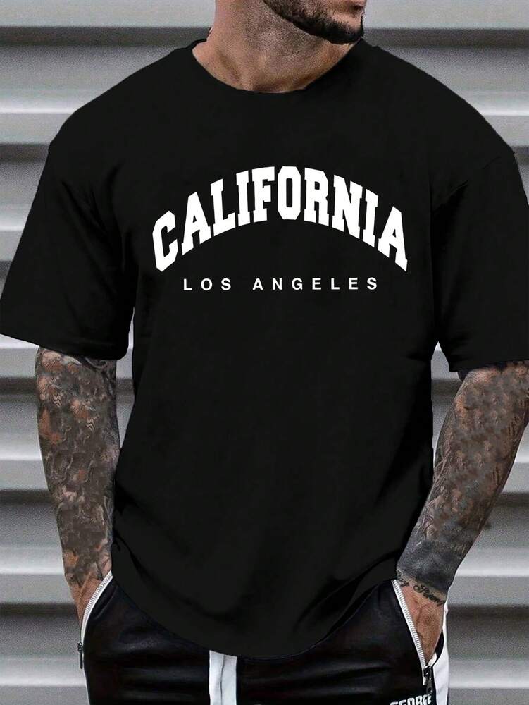 Men's Summer Casual Short Sleeve T Shirt With Letter Print Minimalist Graphic Round Neck Comfortable Daily Wear Fashion Tee For Men