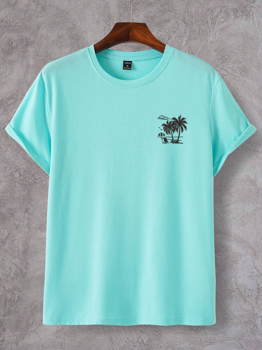 Men's Tropical Print Short Sleeve T Shirt Vacation Style Casual Beach Graphic Tee Lightweight Comfortable Summer Outfit For Men