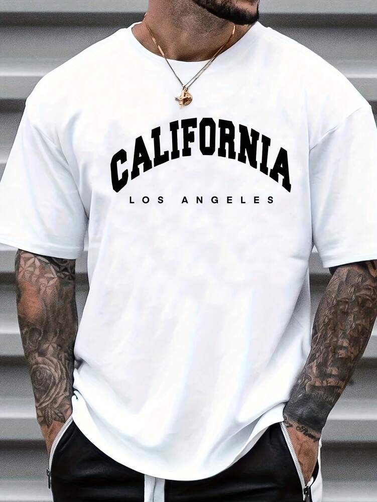 Men's Summer Casual Short Sleeve T Shirt With Letter Print Minimalist Graphic Round Neck Comfortable Daily Wear Fashion Tee For Men