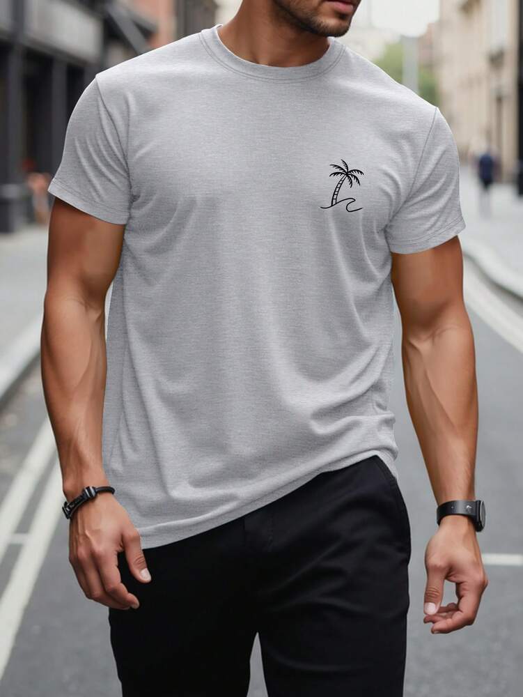 Men's Tropical Print Short Sleeve T Shirt Vacation Style Casual Beach Graphic Tee Lightweight Comfortable Summer Outfit For Men
