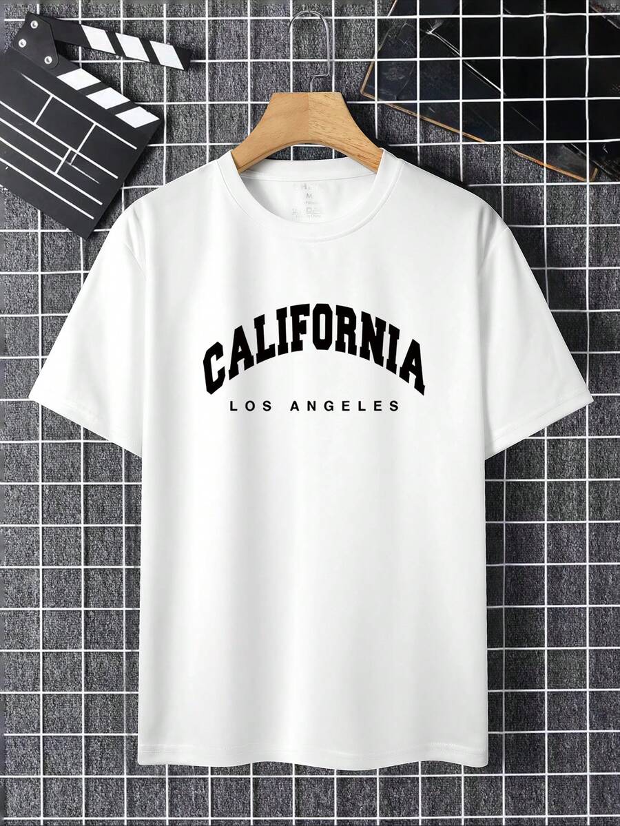 Men's Summer Casual Short Sleeve T Shirt With Letter Print Minimalist Graphic Round Neck Comfortable Daily Wear Fashion Tee For Men