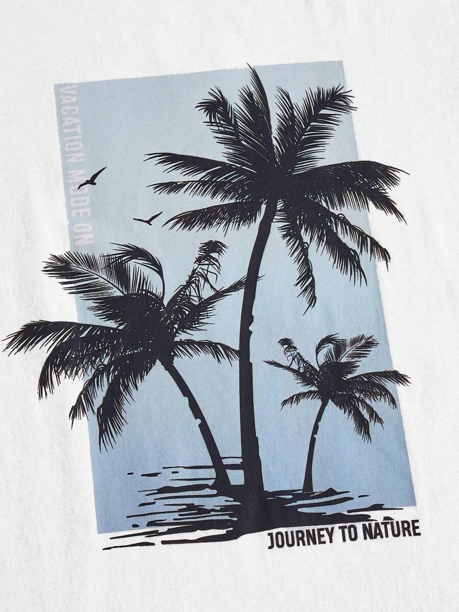 Men's Tropical Print Short Sleeve T Shirt And Drawstring Shorts Two Piece Casual Summer Outfit Lightweight Vacation Beachwear Set