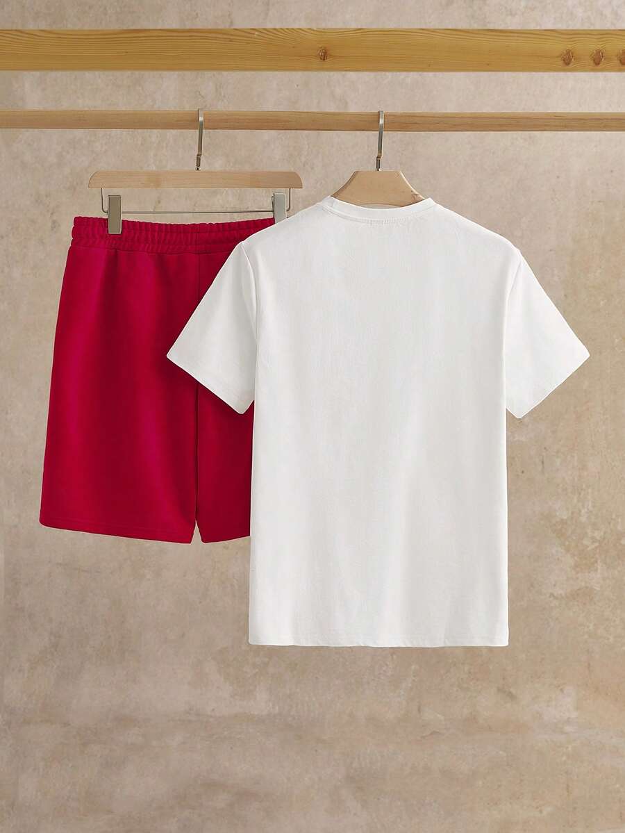 Men's Floral Print Short Sleeve T Shirt And Drawstring Shorts Two Piece Casual Summer Outfit Vacation Style Knitted Set For Men