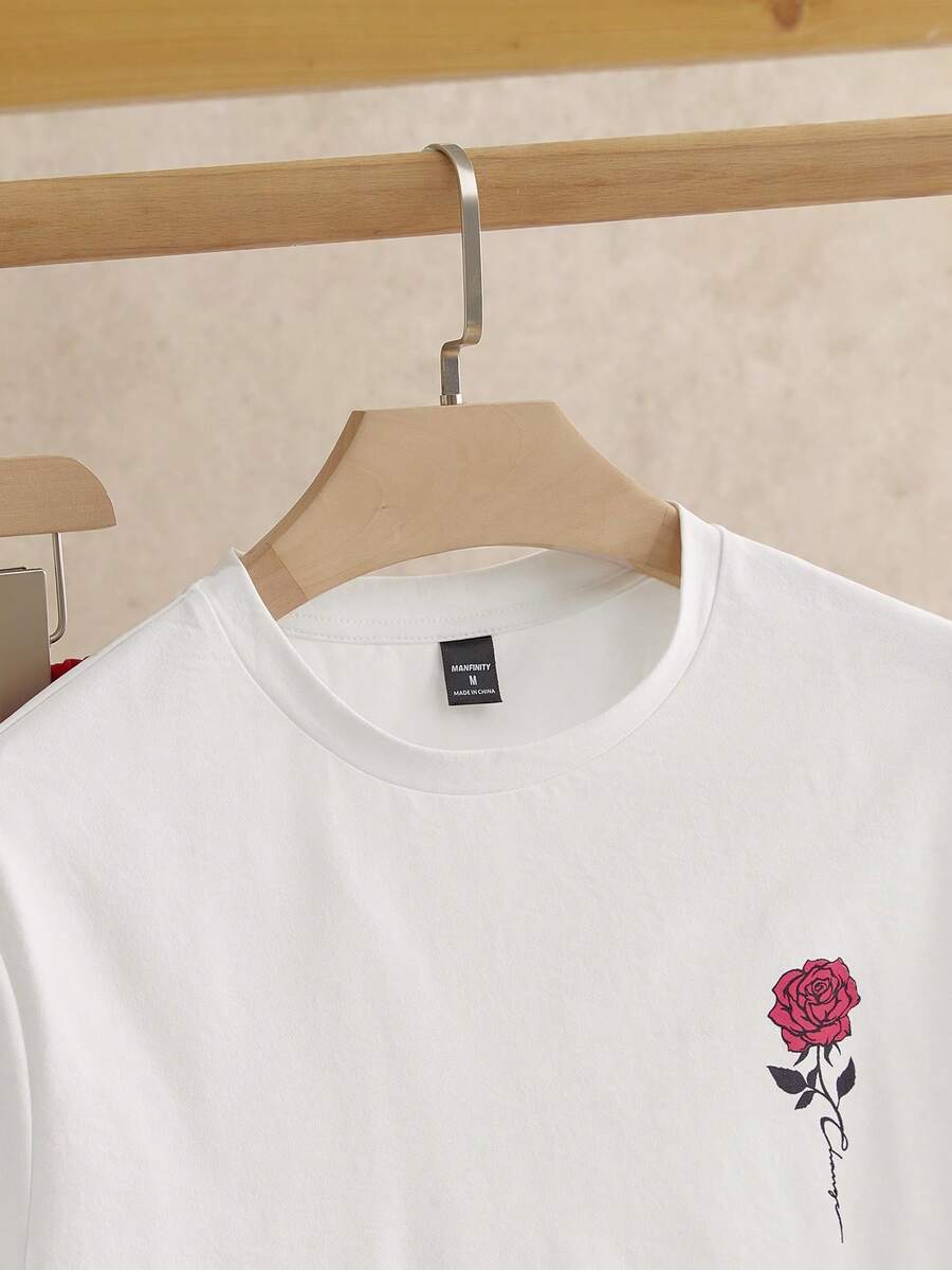 Men's Floral Print Short Sleeve T Shirt And Drawstring Shorts Two Piece Casual Summer Outfit Vacation Style Knitted Set For Men