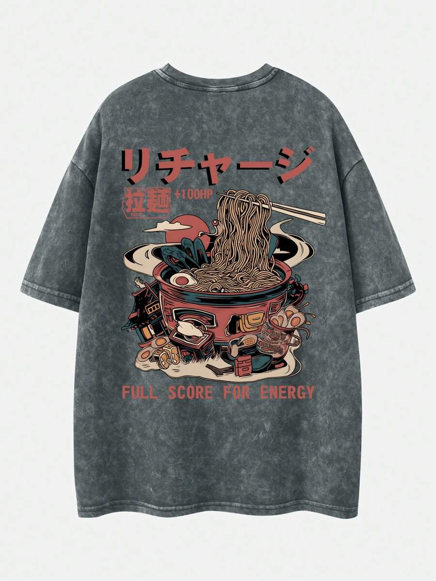 2pcs Men's Vintage Washed Black Short Sleeve T Shirt And Shorts Anime Manga Graphic Outfit Casual Summer Daily Wear Otaku Gift