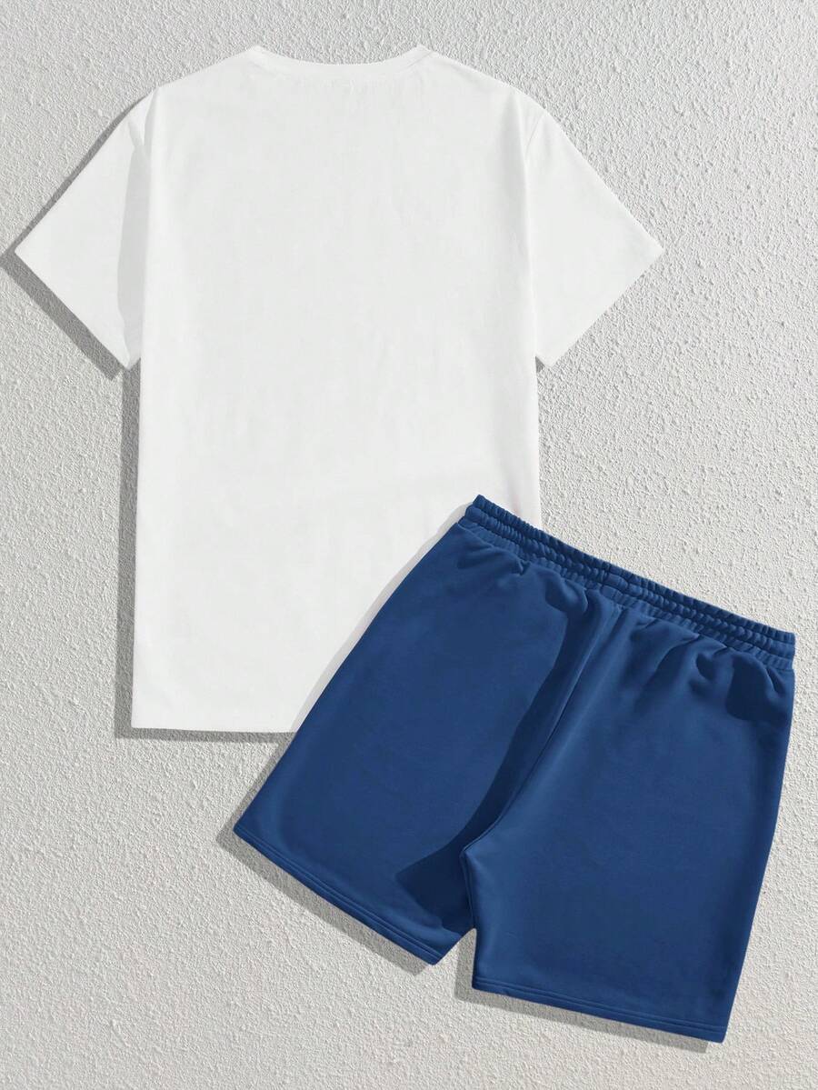 Men's Floral Print Short Sleeve T Shirt And Drawstring Shorts Two Piece Casual Summer Outfit Vacation Style Knitted Set For Men