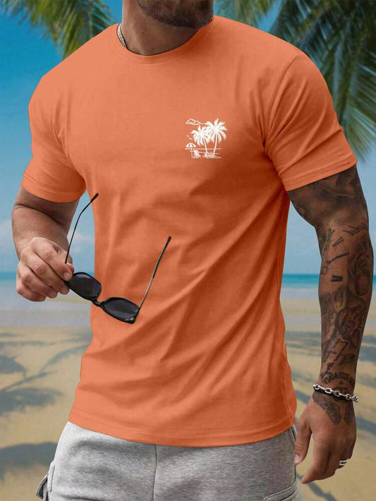 Men's Tropical Print Short Sleeve T Shirt Vacation Style Casual Beach Graphic Tee Lightweight Comfortable Summer Outfit For Men