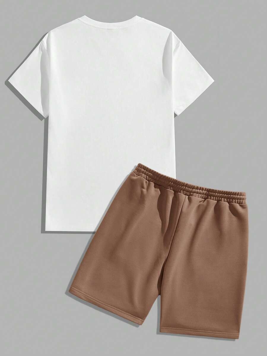 Men's Floral Print Short Sleeve T Shirt And Drawstring Shorts Two Piece Casual Summer Outfit Vacation Style Knitted Set For Men
