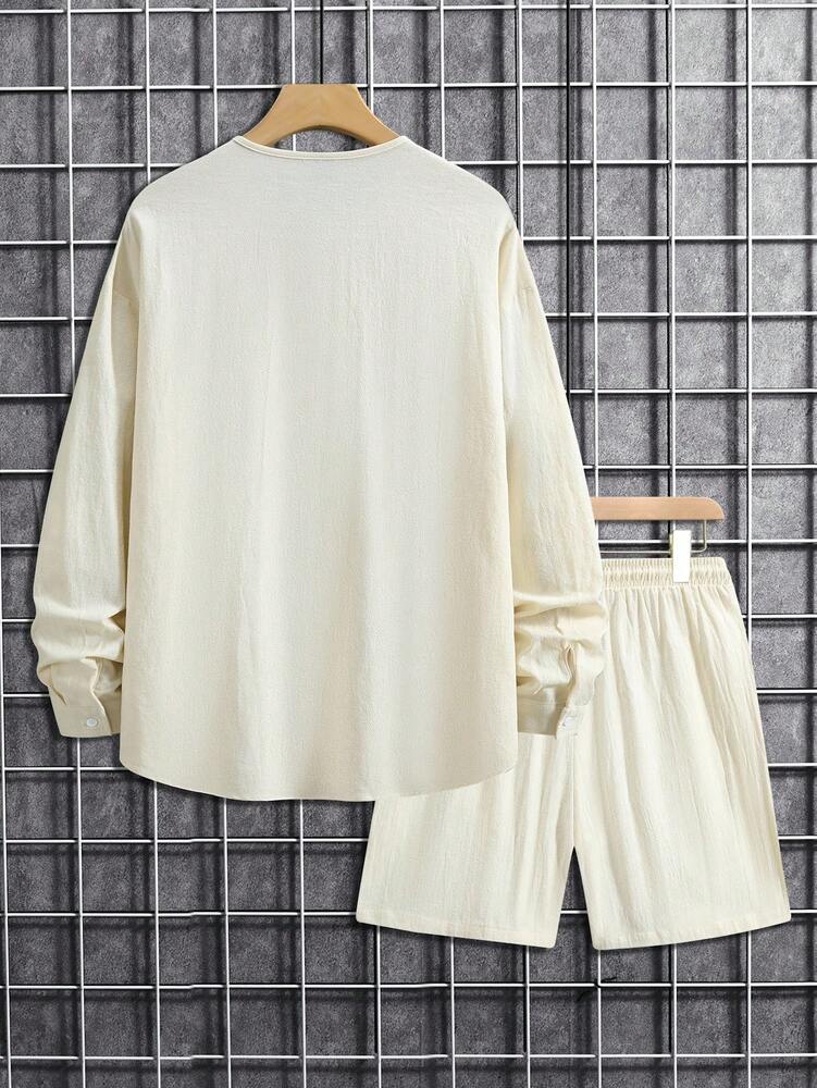 Men's Solid Color Single Breasted Shirt And Shorts With Pockets Two Piece Casual Outfit Summer Vacation Daily Wear Clothing For Men