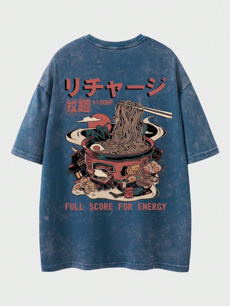 2pcs Men's Vintage Washed Black Short Sleeve T Shirt And Shorts Anime Manga Graphic Outfit Casual Summer Daily Wear Otaku Gift