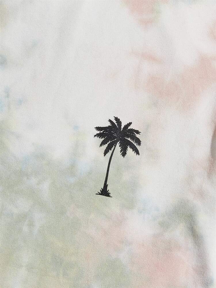 Men's Palm Tree Tie Dye Print Short Sleeve T Shirt Vacation Style Summer Casual Beach Graphic Tee Comfortable Daily Wear For Men