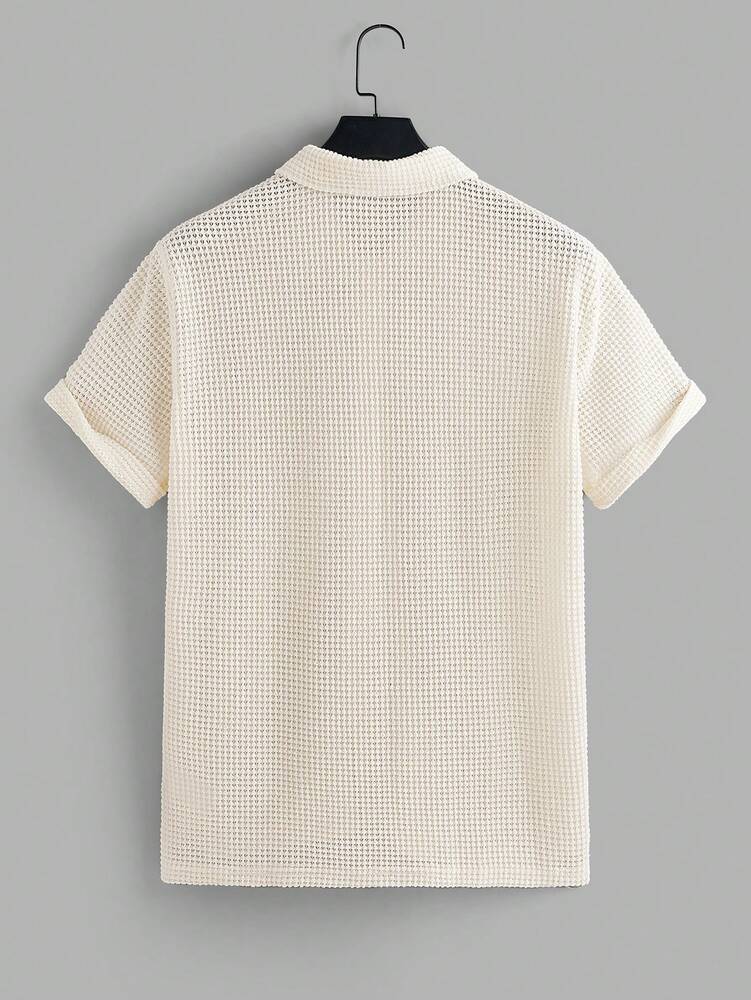 Men's Summer Mesh Breathable Short Sleeve Shirt And Drawstring Shorts Two Piece Casual Outfit Relaxed Fit Comfortable Vacation Set