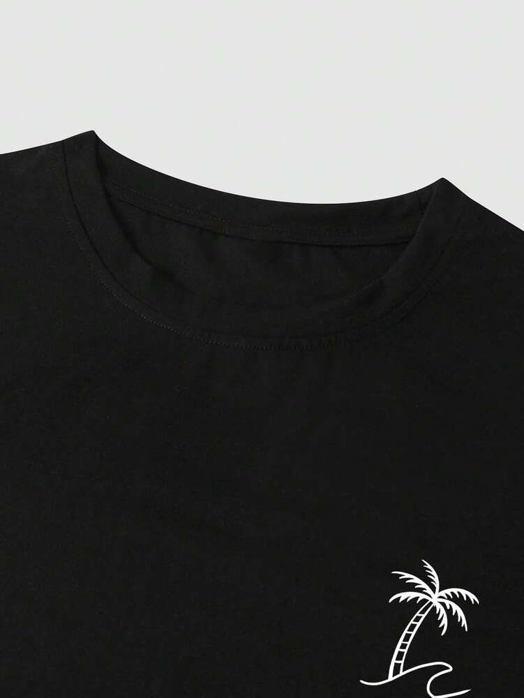 Men's Tropical Print Short Sleeve T Shirt Vacation Style Casual Beach Graphic Tee Lightweight Comfortable Summer Outfit For Men