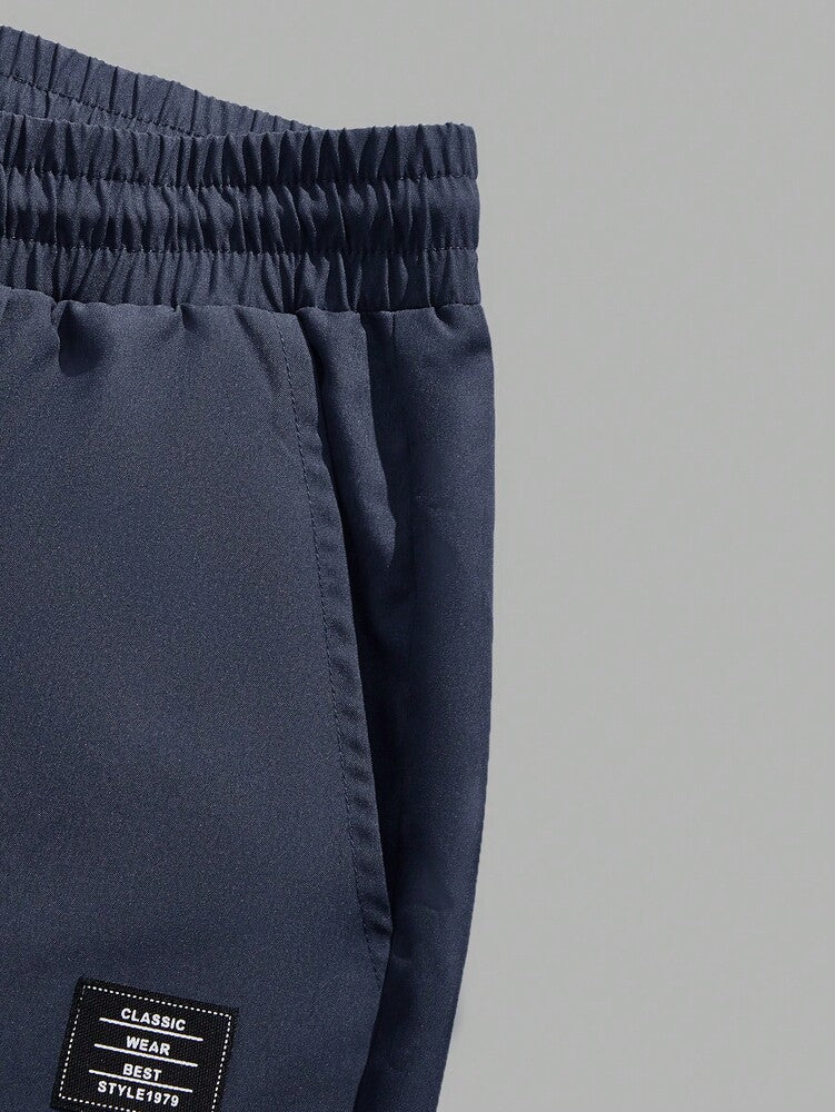 Men's Letter Patch Detail T Shirt And Drawstring Shorts Two Piece Casual Outfit Comfortable Summer Vacation Style Daily Wear Clothing