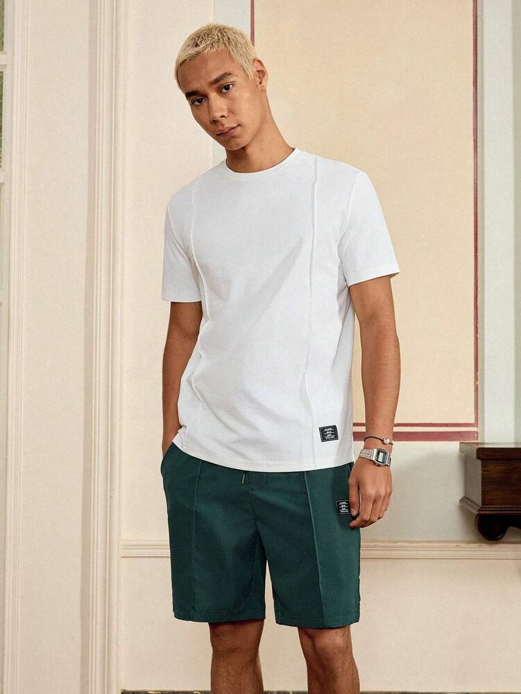 Men's Letter Patch Detail T Shirt And Drawstring Shorts Two Piece Casual Outfit Comfortable Summer Vacation Style Daily Wear Clothing