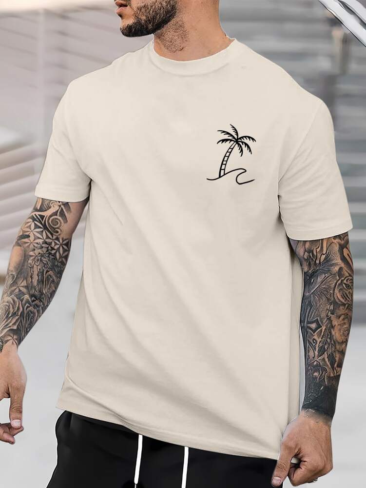 Men's Tropical Print Short Sleeve T Shirt Vacation Style Casual Beach Graphic Tee Lightweight Comfortable Summer Outfit For Men