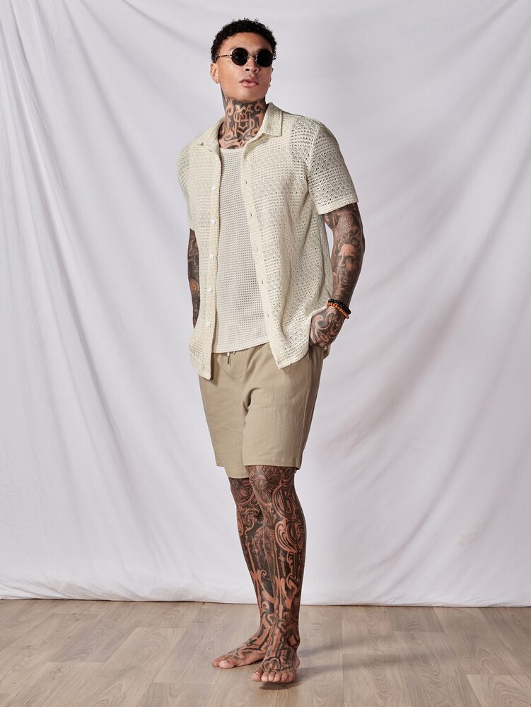 Men's Cotton Solid Shirt Tank Top And Drawstring Shorts Three Piece Casual Boho Outfit Summer Vacation Daily Wear Clothing For Men