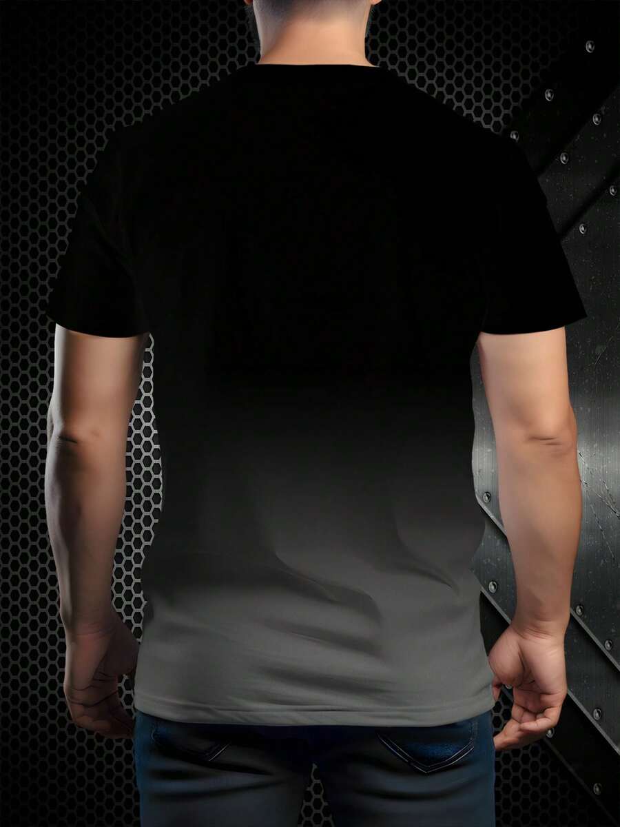 Men's Black Grey Ombre Crew Neck Casual T Shirt Four Stripe Print Minimalist Short Sleeve Breathable Cotton Summer Top Daily Outfit