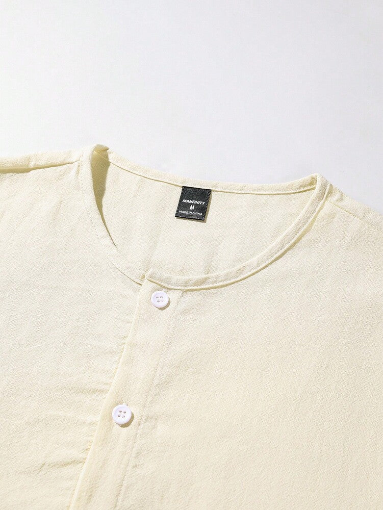 Men's Solid Color Single Breasted Shirt And Shorts With Pockets Two Piece Casual Outfit Summer Vacation Daily Wear Clothing For Men