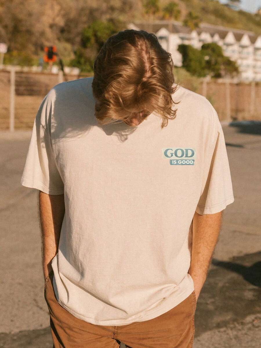 Men's Slogan Palm Tree Print Round Neck Casual Short Sleeve T Shirt Comfortable Summer Vacation Cotton Graphic Tee Fashion Top