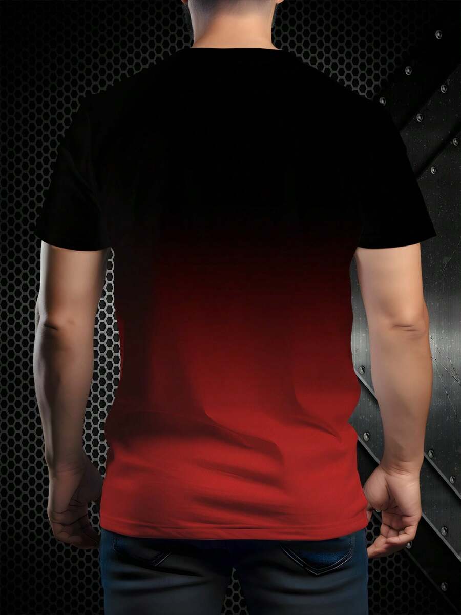Men's Black Grey Ombre Crew Neck Casual T Shirt Four Stripe Print Minimalist Short Sleeve Breathable Cotton Summer Top Daily Outfit