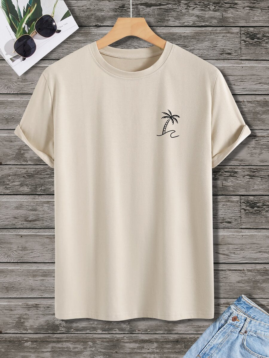Men's Tropical Print Short Sleeve T Shirt Vacation Style Casual Beach Graphic Tee Lightweight Comfortable Summer Outfit For Men
